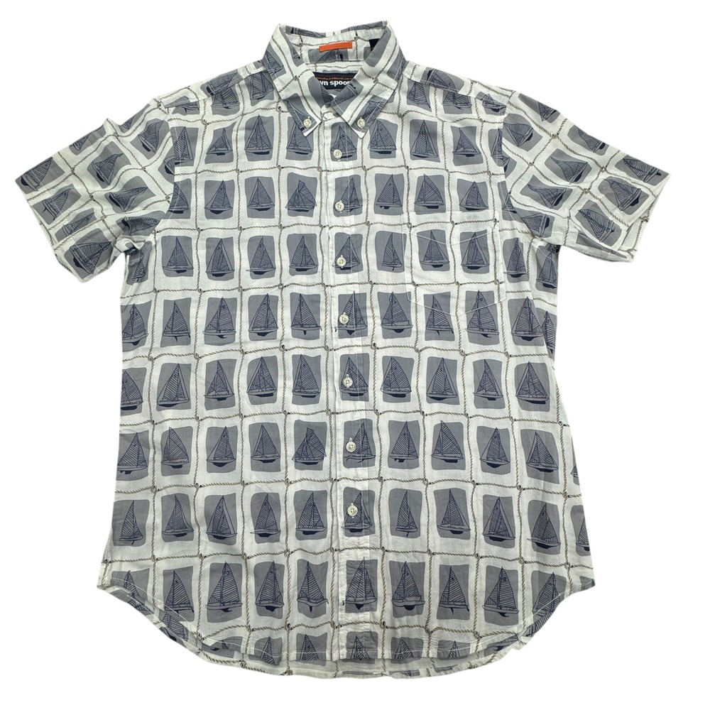 Reyn Spooner Hawaiian Shirt Mens L Sailboat Print Button Down Short Sleeve